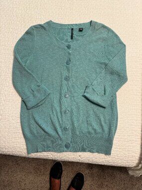 **Isda & Co. Light Green Button-Down Sweater Top**